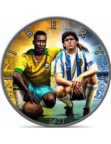PELE & MARADONA Champions Forever Legends of Football 1 Oz Moneta Argento 1$ USA 2023