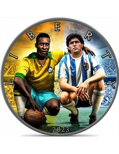 PELE & MARADONA Champions Forever Legends of Football 1 Oz Moneda Plata 1$ USA 2023