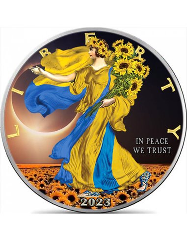 UKRAINE SOLAR ECLIPSE Walking Liberty 1 Oz Серебряная монета 1$ США 2023