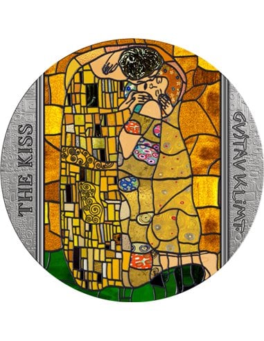 KISS by Gustav Klimt Arte Vitral 2 Oz Moneda Plata 10 Cedis Ghana 2023
