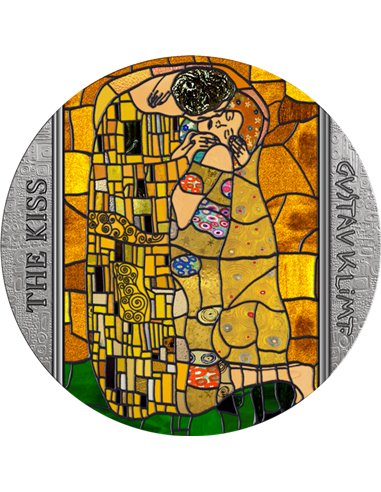 KISS by Gustav Klimt Stained Glass Art 2 Oz Moneta Argento 10 Cedis Ghana 2023