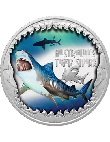 TIGER SHARK Śmiertelnie Niebezpieczny 1 Uncja Srebrna Moneta 1$ Tuvalu 2023