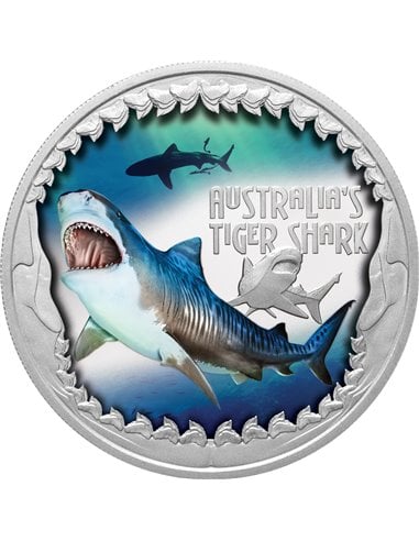 TIGERSHARK Tödlich gefährlich 1 Oz Silbermünze 1$ Tuvalu 2023