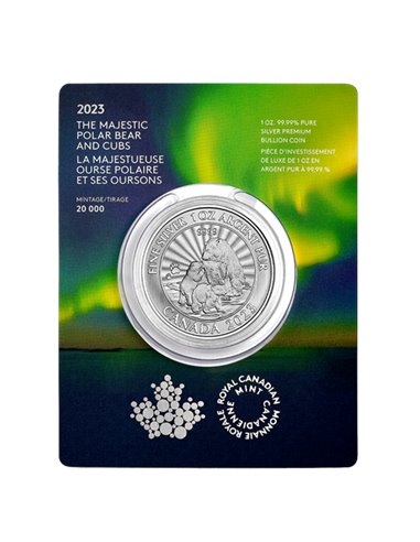 THE MAJESTIC POLAR BEAR 1 Oz Серебряная монета 5$ Канада 2023