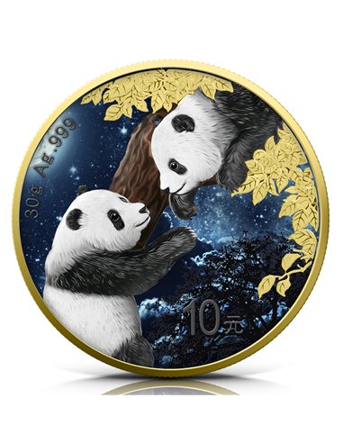 PANDA MOON NIGHT EDITION 30g Moneda Plata Resplandor en la Oscuridad 10 Yuan China 2023