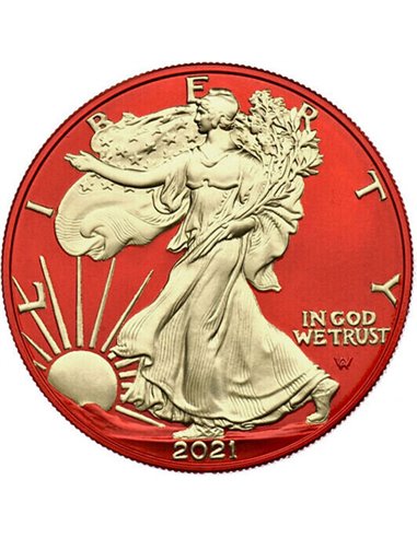 AMERICAN EAGLE Space Red Walking Liberty 1 Oz Moneda Plata 1$ US Mint 2021