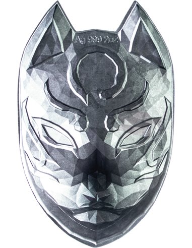 KITSUNE Masque Traditionnel Japonais Empilable 2 Oz Silver Stacker 2023