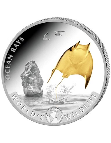 OCEAN RAYS Позолоченная серебряная монета «Дикая природа мира» 1 унция 20 франков Конго 2023