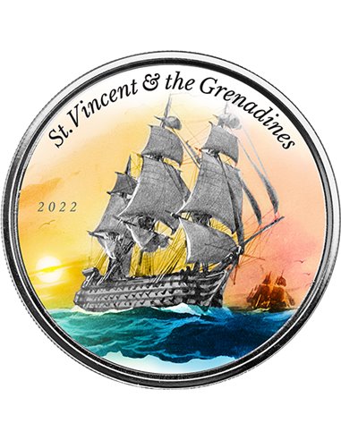 St. VINCENT WAR SHIP Colorata 1 Oz Moneta Argento 2$ ECCB 2022