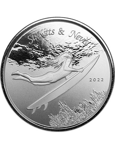 ST. KITTS & NEVIS UNDERWATER SURFER Серебряная монета 1 унция 2$ ECCB 2022