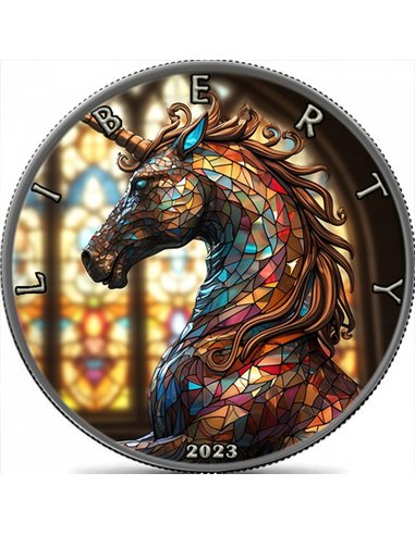 UNICORN Stained Glass Dream 1 Oz Серебряная монета 1$ США 2023