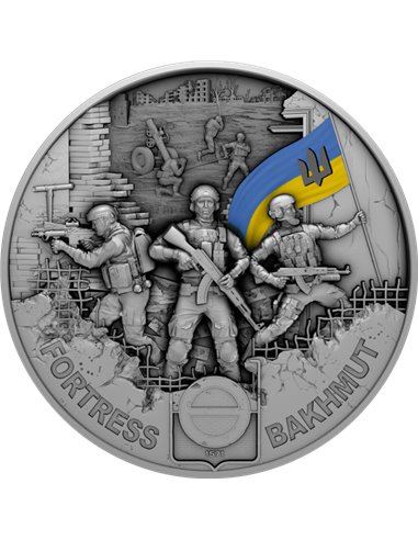 FORTRESS BAKHMUT Land Of Freedom Ucrania 2 Oz Moneda Plata 10 Cedis Ghana 2023