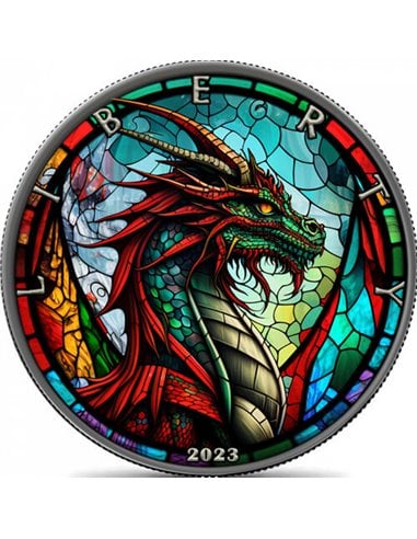 DRAGON Stained Glass Dream 1 Oz Silver Coin 1$ USA 2023