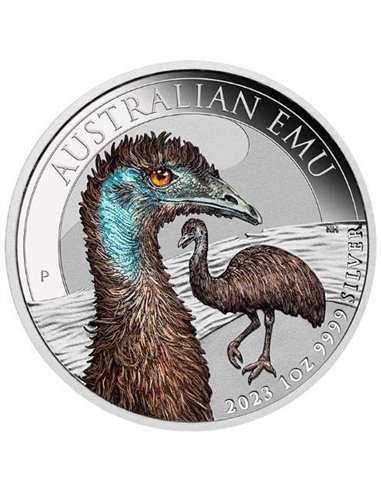 AUSTRALIAN EMU Цветная серебряная монета 1 унция 1$ Австралия 2023