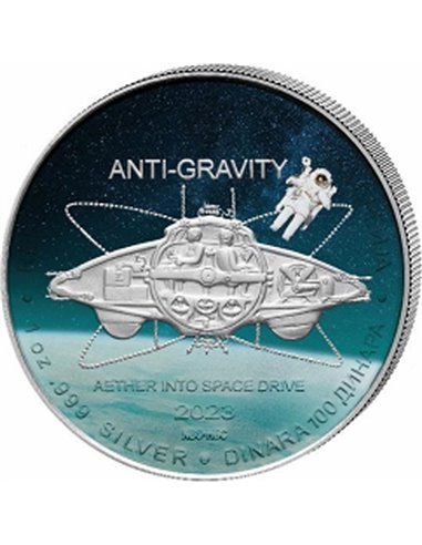 ANTIGRAVITY Никола Тесла Цветная серебряная монета 1 унция 100 динаров Сербия 2023