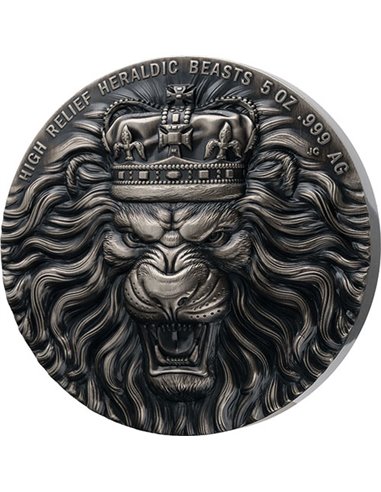LION D'ANGLETERRE Bêtes Héraldiques 5 Oz Silver Coin 5 Pounds Tristan da Cunha 2022