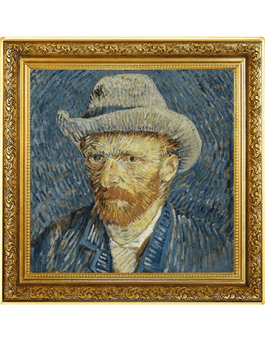AUTORETRATO SOMBRERO DE FIELTRO GRIS 170 Aniversario Van Gogh 1 Oz Moneda Plata 1$ Niue 2023