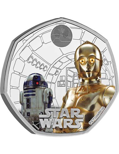 STAR WARS R2-D2 & C-3PO Серебряная монета 50 пенсов Великобритания 2023
