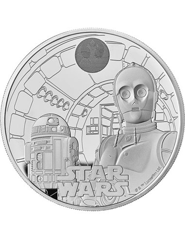 GWIEZDNE WOJNY R2-D2 i C-3PO 2 uncje srebrnej monety próbnej 5 funtów UK 2023