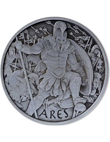 ARES Gods of Olympus 1 Oz Moneta Argento Anticato 1$ Tuvalu 2022
