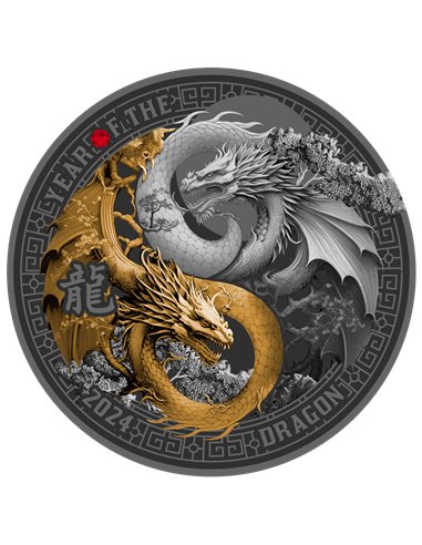YEAR OF THE DRAGON Black Proof Silver Coin 500 Francs Cameroon 2024