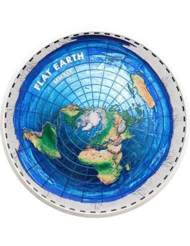 FLAT EARTH Great Conspiracies 2 Oz Moneta Argento 10$ Palau 2019
