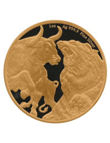 BULL AND BEAR Gilded Ruthenium 1 OZ Silver Coin 5$ Dollars Tokelau 2022