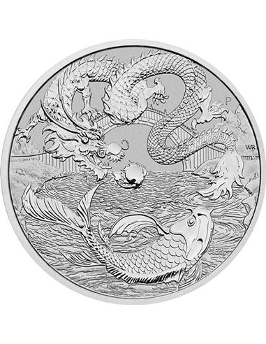 DRACHE UND KOI Chinesische Mythen und Legenden 1 Oz Silbermünze 1$ Australien 2023