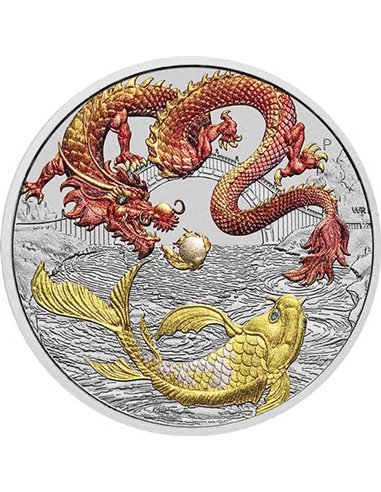RED DRAGON AND KOI Chinese Myths & Legends 1 Oz Moneda Plata 1$ Australia 2023