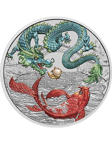 DRAGON VERDE Y KOI Chinese Myths & Legends 1 Oz Moneda Plata 1$ Australia 2023