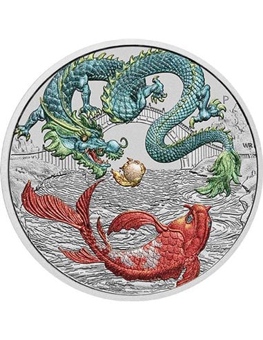 GRÜNER DRACHE UND KOI Chinesische Mythen und Legenden 1 Oz Silbermünze 1$ Australien 2023
