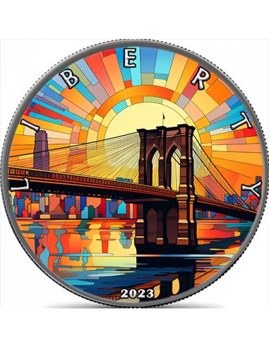 MOST BROOKLYN BRIDGE Nowy Jork Witraż Sen 1 Oz Srebrna moneta 1 $ USA 2023