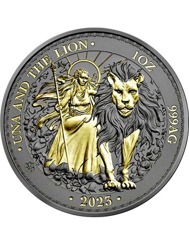 UNA E IL LEONE Moneta Argento 1 Oz Oro Nero Impero 1 Sterlina Sant'Elena 2023