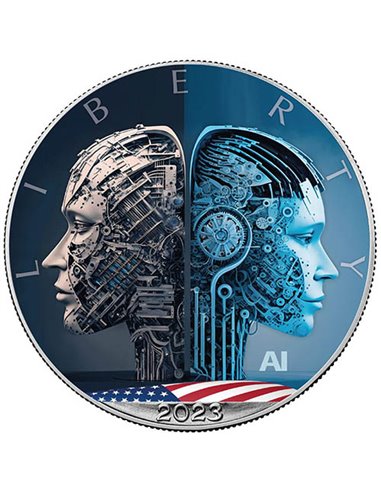 AI HUMAN OR MACHINE 1 Oz Silbermünze 1$ USA 2023