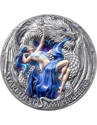 STARBURST AMPHITHERE Dragonology 2 Oz Silver Coin 2000 Francs Cameroon 2023