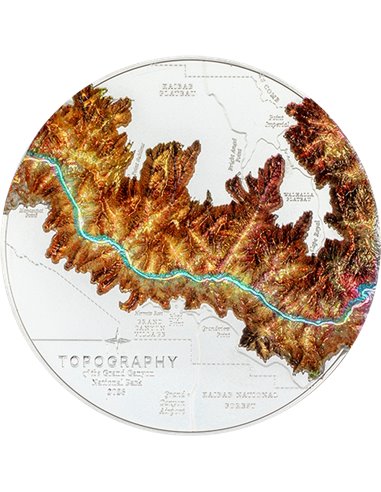GRAND CANYON Topografia Moneta Argento 5 Oz 25$ Isole Cook 2023