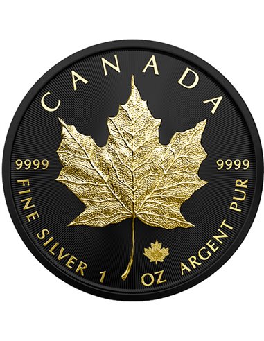 MAPLE LEAF Platine noir et or Pièce d'argent de 1 once 5$ Canada 2023