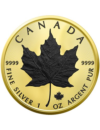 MAPLE LEAF Or et Platine Noir Pièce d'Argent de 1 Oz 5$ Canada 2023