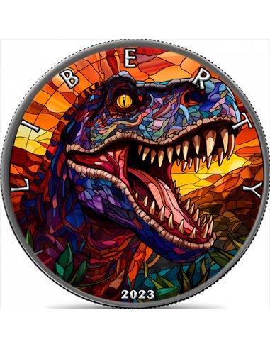 T-REX Tyrannosaure Vitrail Rêve 1 Oz Pièce d'Argent 1$ USA 2023