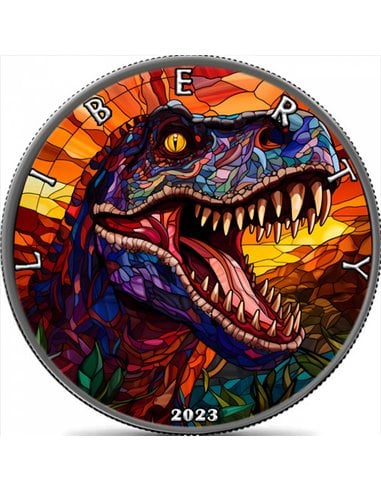 T-REX Tyrannosaurus Stained Glass Dream Moneta Argento 1 Oz 1$ USA 2023