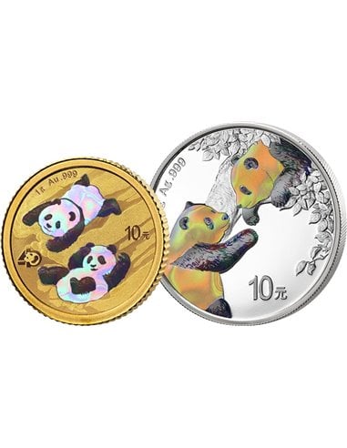 ZESTAW JUBILEUSZOWY PANDY 1g złota + 30 g srebrna moneta 10 juanów Chiny 2022 - 2023