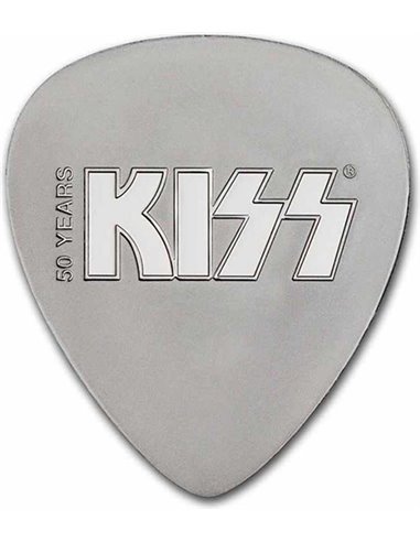 KISS Púa Guitarra 50 Aniversario 1 Oz Moneda Plata Proof 1$ Niue 2023
