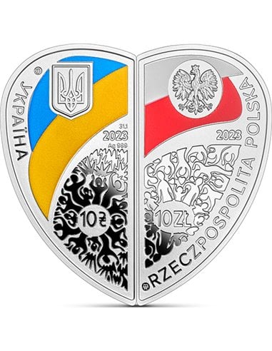 PRZYJAŹŃ I BRATERSTWO 2 Uncje Srebrna Moneta 10 UAH 10 PLN Ukraina 2023