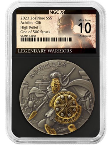 ACHILLES Legendary Warriors 2 унции Серебряная монета 5$ Ниуэ 2023 NGCx Perfect 10 Оценка