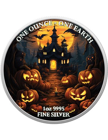 Halloween Haunted House Glow in the Dark Монета Серебро 1$ Фиджи 2022