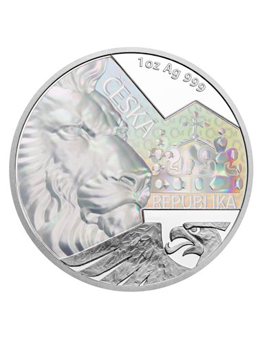 LION TCHÈQUE Hologramme 1 Oz Pièce d'Argent 2$ Niue 2023
