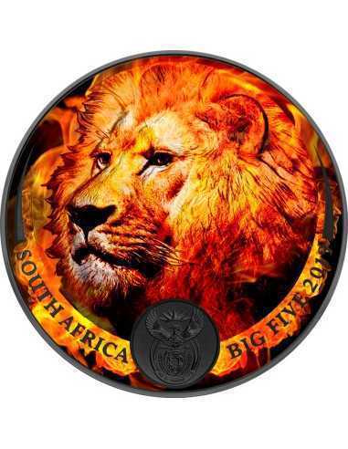 BURNING LION Ruthenium Big Five 1 Oz Silver Coin 5 Rand South Africa 2019
