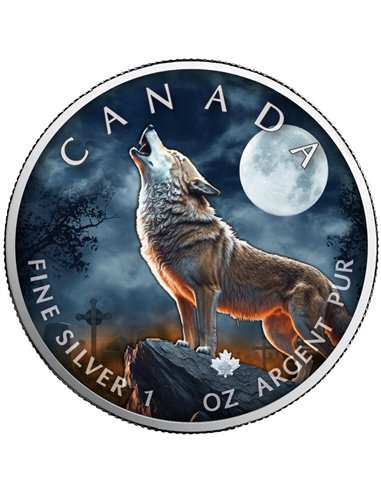 HALLOWEEN Howling Wolf 1 Oz Монета Серебро 5$ Канада 2023