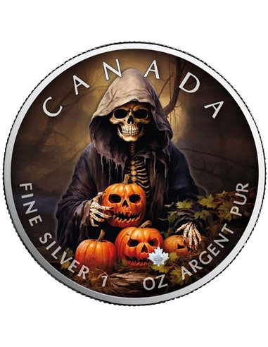 HALLOWEEN Smiling Skeleton 1 Oz Silver Coin 5$ Canada 2023