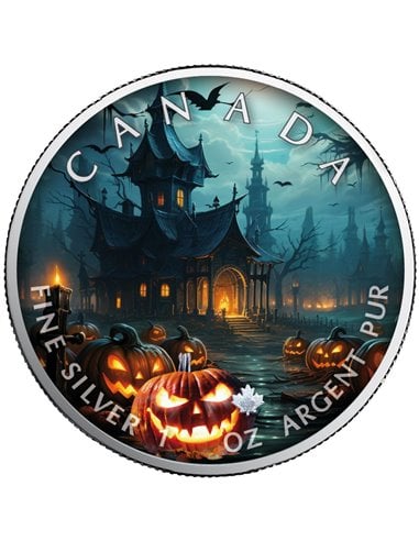 HALLOWEEN Spooky House 1 Oz Moneda Plata 5$ Canada 2023